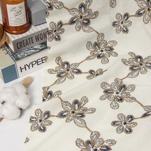 Tissu en dentelle jacquard classique en <span class=keywords><strong>lin</strong></span> et coton brodé de fleurs, poids moyen, <span class=keywords><strong>pour</strong></span> vêtements et robes unisexes - Product Image 2