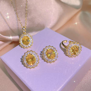 Classique à la mode rond jaune CZ ensemble de bijoux pour les femmes pour mariage Zircon CZ africain Dubai bijoux de mariée <span class=keywords><strong>tenue</strong></span> de fête de danse - Product Image 2