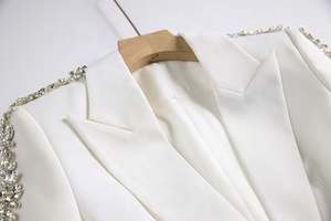 AIMEISI sıcak satış özel moda Rhinestone kol düz renk Blazer ceket pantolon 2 parça setleri kadınlar için resmi kıyafet - Product Image 4