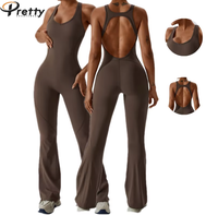 Combinaisons de yoga pour femmes avec soutien-gorge intégré, leggings de sport côtelés évasés, ensembles de pantalons et bodys pour filles