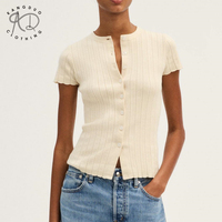 KD Strickwarenherstellung Maßgeschneiderte OEM ODM Designer Slim Fit Baumwolle Klassischer Knopf Kurzarm Damen Top Cardigan