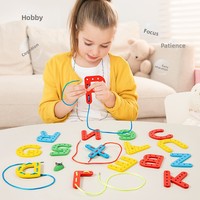 Juguete de Enhebrado de Letras y Números de Madera, Bloques ABC 123 Coloridos, Juego de Ortografía, Regalo Educativo Temprano para el Desarrollo Cognitivo de Niños