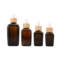 Conteneur cosmétique en bambou 10ml-100ml, flacons compte-gouttes carrés en verre ambré pour huiles essentielles, sérum de soin de la peau, nettoyant visage