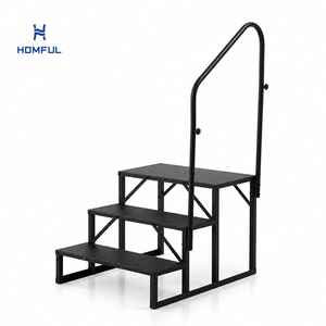 HOMFUL Escabeau portable 2/3/4 marches pour camping-car, marchepieds antidérapants en <span class=keywords><strong>métal</strong></span> avec main courante pour camping-car et <span class=keywords><strong>caravane</strong></span> en extérieur - Product Image 1