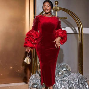 Woman Luxury Velvet <strong>Prom</strong> Dinner Dress Velvet Bodycon Plus Size Femme Robe for Xmas Birthday - Product Image 2