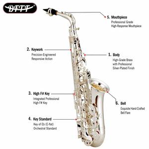 Saxophone alto en Mi bémol, laiton plaqué argent, performance professionnelle en concert, avec <span class=keywords><strong>sac</strong></span> de transport - Product Image 1