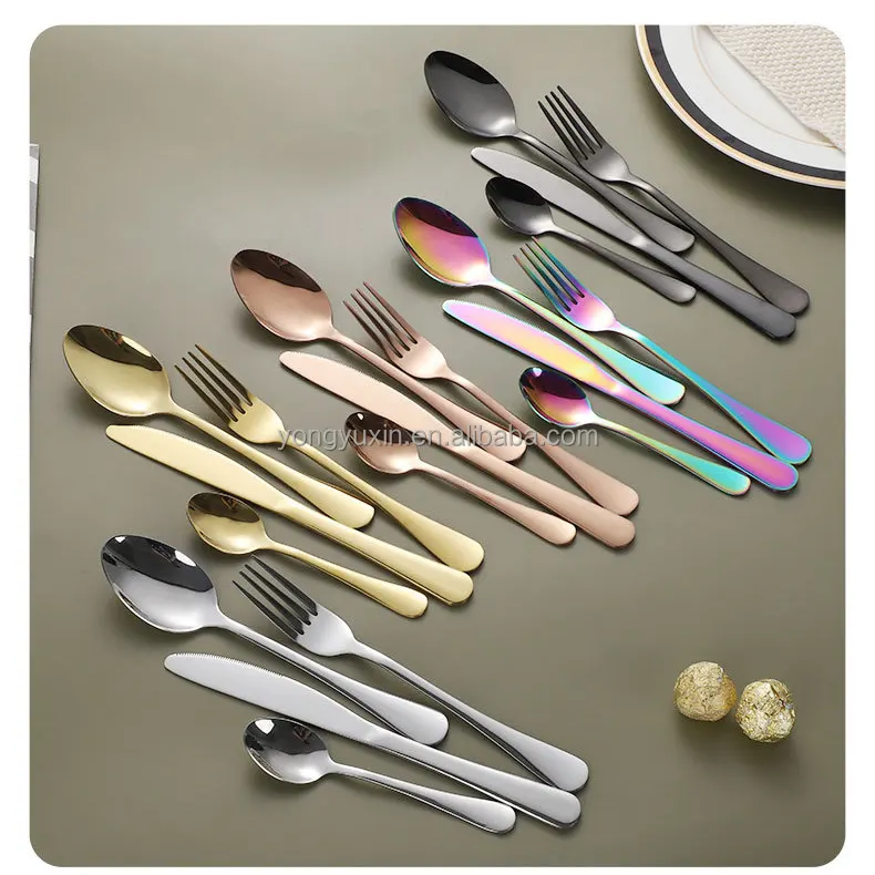 Luxury Wedding Spoon Fork Knife Gift Box Stainless Steel Flatware Set Black Gold Cutlery Set