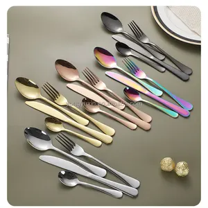 Luxury Wedding Spoon Fork Knife Gift Box Stainless Steel Flatware Set Black Gold Cutlery Set