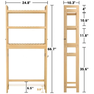 Homykic Estante de <span class=keywords><strong>Baño</strong></span> de Bambú de 3 Niveles, Organizador de Inodoro con 3 Ganchos, Independiente, Fácil Montaje, Almacenamiento, Espacio Pequeño - Product Image 5