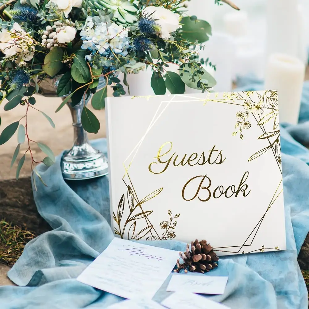 לבן פשתן ספר <span class=keywords><strong>חתונה</strong></span> ספר אורחים זהב רדיד יום הולדת חתונת ספר אורחים