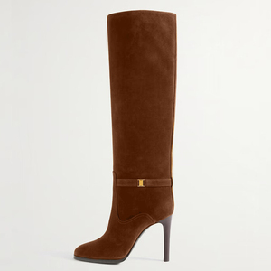Bottes hautes en daim pour femmes, coupe large, grandes tailles 46, à talons hauts et bout pointu, modèle long et robuste - Product Image 5