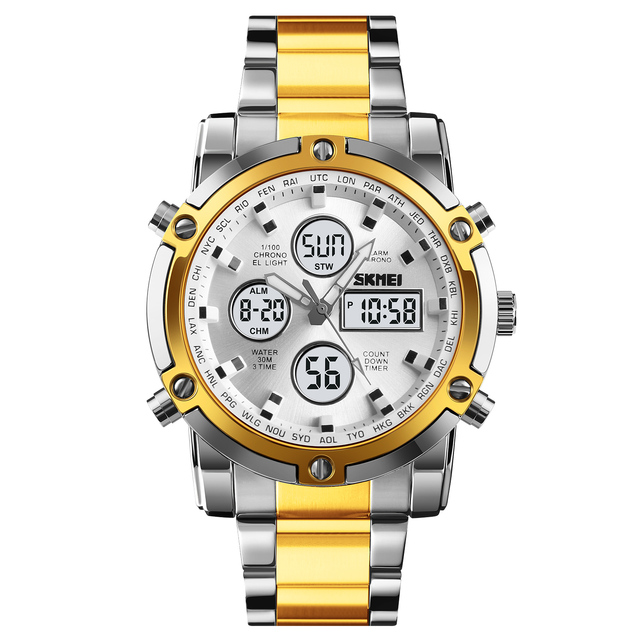 1389 Skmei Branded Wrist Watch Waterproof Large Golden Man Watch Steel Men's Fashion Watches