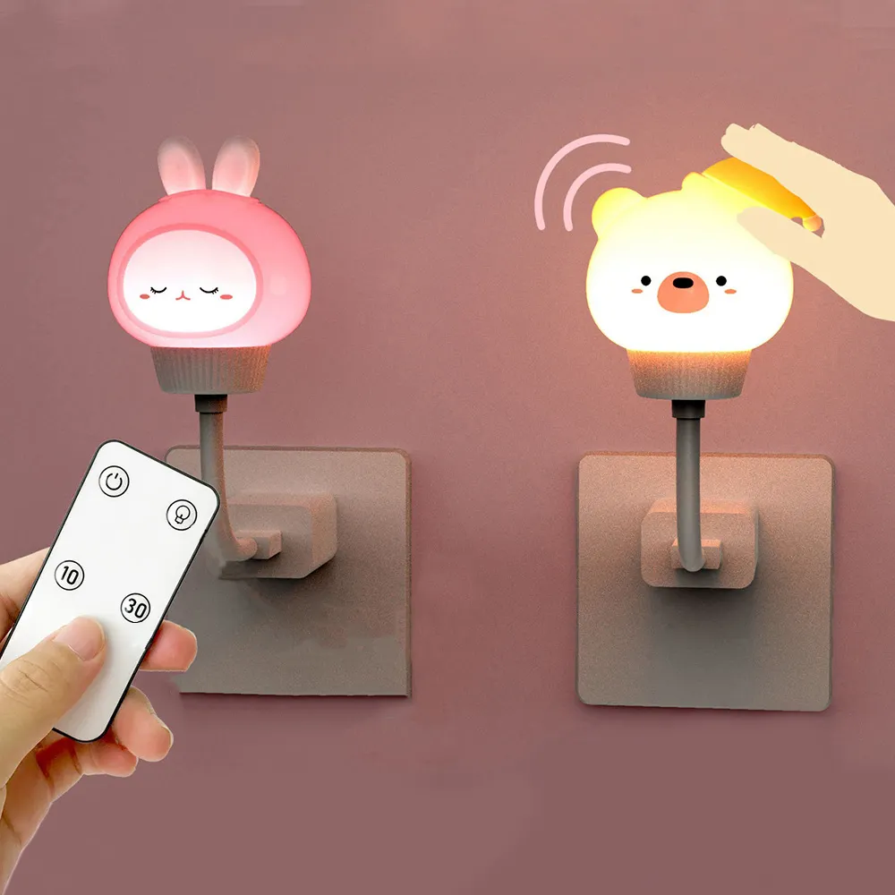 Luz LED de noche con USB para niños y bebés, lámpara de noche con dibujos animados, oso, Control remoto, decoración de dormitorio, regalo de Navidad