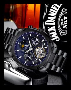 Montre mécanique originale de haute qualité, montre-bracelet de luxe à tourbillon, design ajouré, bracelet en acier inoxydable, étanche, phase de lune - Product Image 6