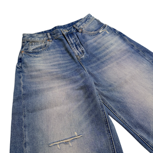 Jean baggy taille haute 100 % coton pour femme, dégradé rose, denim délavé vintage, pantalon décontracté en denim épais et doux, streetwear d'été - Product Image 4