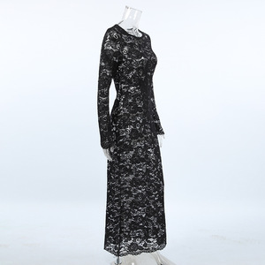 Abito Casual da <span class=keywords><strong>Donna</strong></span> di Alta Qualità in Pizzo Nero Sexy con Collo Rotondo e Maniche Lunghe Aderente - Product Image 4
