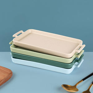 Ustensiles de cuisson pour <span class=keywords><strong>tarte</strong></span> à pizza <span class=keywords><strong>en</strong></span> céramique 4 couleurs personnalisés Plats de cuisson rectangulaires <span class=keywords><strong>en</strong></span> <span class=keywords><strong>porcelaine</strong></span> de style nordique avec poignées - Product Image 5