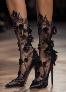 性感紫色3D花朵婚礼水钻踝跟鞋金属花卉水晶蝴蝶跟凉鞋紫色新娘婚鞋 - Product Image 6