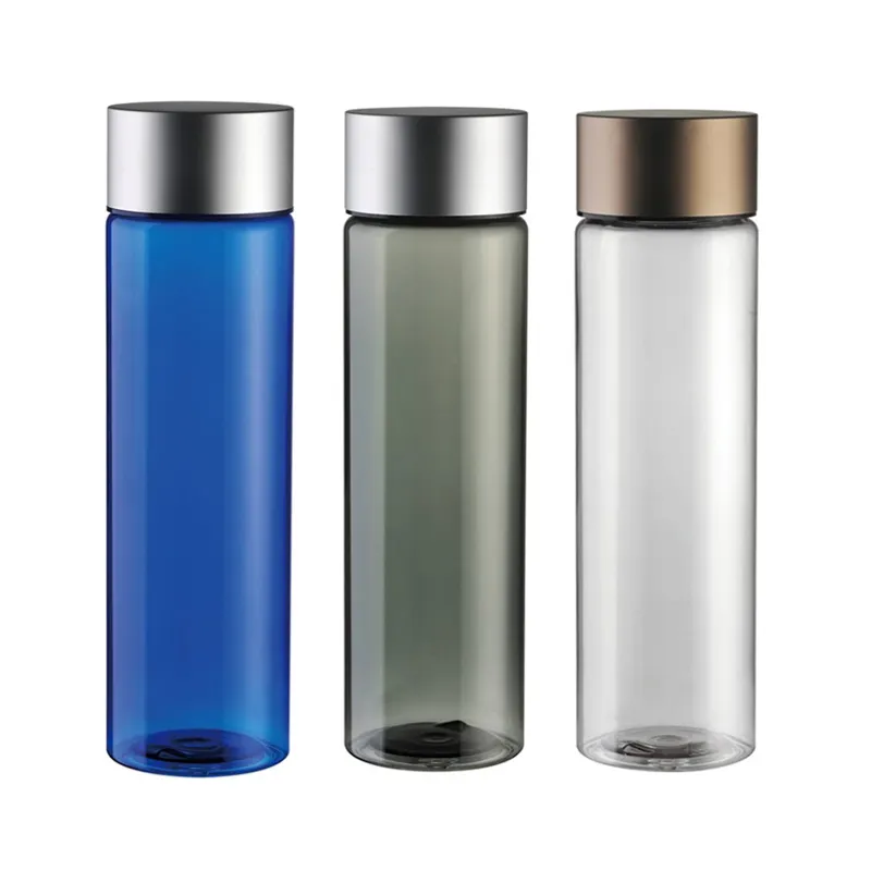 Botella de agua de plástico con tapa de metal, transparente, reciclada, personalizada, sin bpa, 32oz, fabricantes al por mayor