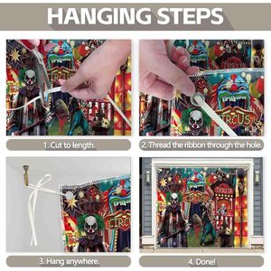 Decoración de pared, 1 pieza, cartel de puerta de garaje de circo malvado de Halloween, 16x7ft, carnaval espeluznante, fotografía de payaso, decoraciones de casa embrujada, fiesta - Product Image 4