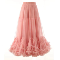 Jupes plissées élégantes sur mesure pour femmes, taille élastique, coupe trapèze, grande ampleur, style jupe bouffante à bord festonné en maille superposée