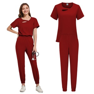 Women's <b>Scrub</b> Set Moisture Wicking Knitted Split Uniforms For Medical Dental Salon Staff With Cutout Neckline S XXL - Product Image 4