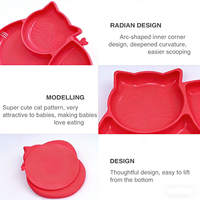 Assiette divisée en silicone souple Meitai en forme de chat, antidérapante, pour bébé et tout-petit, facile à nettoyer, 19 cm * 17 cm, plat pour repas d'enfants