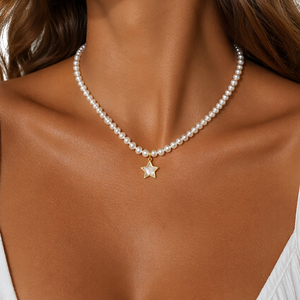 Elegante <span class=keywords><strong>Collana</strong></span> da Donna in Stile Francese <span class=keywords><strong>con</strong></span> Perle di Riso Miste <span class=keywords><strong>e</strong></span> Ciondolo a Stella in Pietra Naturale, Placcata in PVD 18K, Impermeabile, per Uso Quotidiano <span class=keywords><strong>e</strong></span> Feste - Product Image 5
