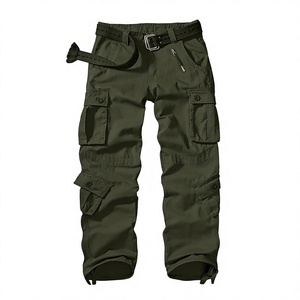 Pantalon de travail cargo vert pour homme avec plusieurs poches et ceinture incluse - Product Image 1
