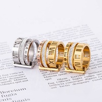 Bagues en acier inoxydable tendance rétro exagérées, bijoux pour femmes plaqués or 18 carats avec pierres numériques romaines