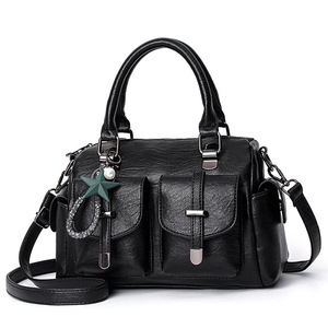 New Model <strong>Solid</strong> Color Textured Tassel Large Capacity Boston Shape Zipper Closure Single Shoulder Crossbody Soft Leather <strong>Bag</strong> - Product Image 2