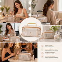 Pochette cosmétique en PVC transparent givré beige, rectangulaire, pour voyage, organiseur de maquillage, logo personnalisé, vente en gros, fabricant OEM
