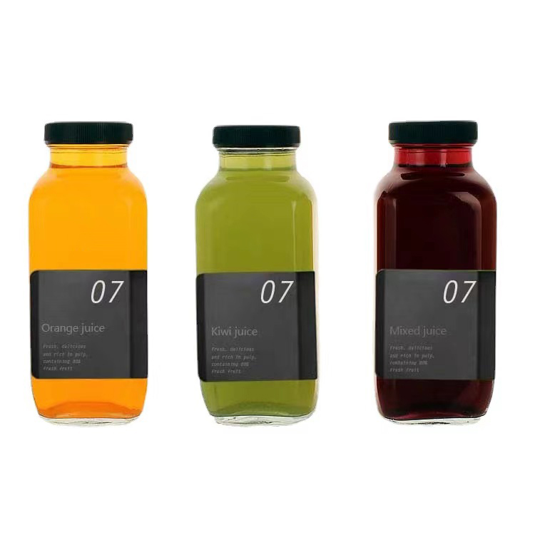 Square Juice Bottle Glass Bottle Wholesale Transparent Milk Glass Bottle With Lid