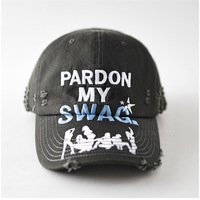 Gorra de Béisbol Desgastada Pardon My Swag para Hombre y Mujer, Gorra Negra Vintage con Efecto Desgarrado, Estilo Hip Hop, Ajustable, Nuevo Estilo