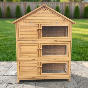 SDR026 Eco-Friendly Fir Wooden Pet House with Rabbit Hutch for <b>Small</b> Animals - Product Image 1