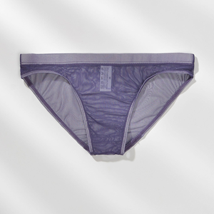 Slip da <span class=keywords><strong>Uomo</strong></span> Ultra Sottile Trasparente in Rete Lavorata a Maglia a Vita Bassa, Lingerie Intima Sexy con Logo in Tessuto Gauze - Product Image 5