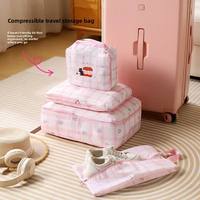 Bolsa de Viaje Tipo Tote Multifuncional, Plegable, con Rayas, Estilo de Dibujos Animados, Práctica Bolsa Organizadora de Ropa Colgante