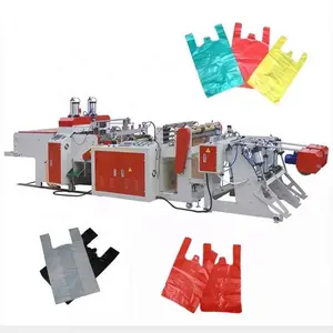 High-speed dual-channel hot-cut automatic vest bag making machine for make plastic carry bag shopping bag