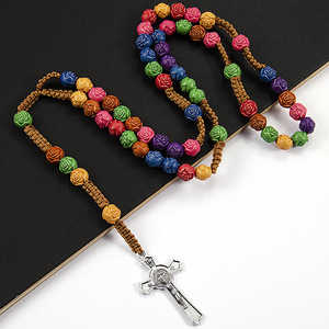 Rosario <span class=keywords><strong>de</strong></span> Perlas <span class=keywords><strong>de</strong></span> Plástico Coloridas Talladas con Cruz Vintage para Niños Católicos, Regalo <span class=keywords><strong>de</strong></span> Pascua - Product Image 5