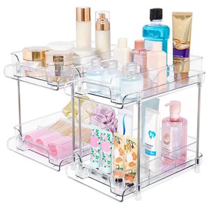 Étagère de rangement de salle de bain extractible Honglai Creation à 2 niveaux, organisateur en plastique transparent pour meuble sous-évier, armoire multifonctionnelle - Product Image 1
