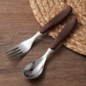 Ensemble de fourchettes et cuillères en acier inoxydable Zy20251008 avec manche en bois, lavable au lave-vaisselle, ustensiles de cuisine pour adultes - Product Image 3