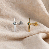 Anting-anting tusuk bibir dari baja bedah 316L, model sword dagger biru CZ, untuk Monroe, Medusa, Helix, Tragus, dan tulang rawan, ukuran 16G, baru.
