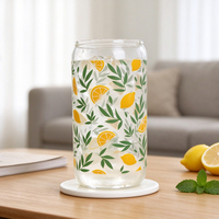Gobelet en verre transparent de qualité alimentaire avec motif de citron, gobelet à boisson en verre réutilisable pour jus, thé et boissons