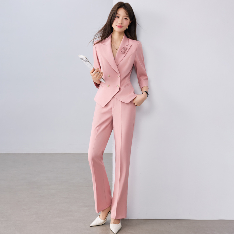 Pink suit pants with floral pattern
