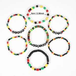 Nouveauté 2025 Bracelets extensibles superposables en perles Heishi en plastique, style <span class=keywords><strong>Rasta</strong></span>, Boho, pour femmes, thème Juneteenth, Afrique, Jamaïque, cadeau - Product Image 3