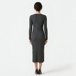 Robe pull en laine côtelée pour femme, manches longues, moulante, mi-longue, col rond, couleur unie, élégante pour l'automne, idéale pour le bureau ou les occasions décontractées - Product Image 2