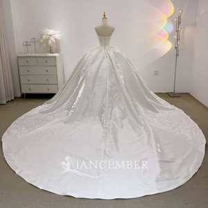 Lsjj165 Superbe Robe de Mariée Blanche en Satin Nacré, Bustier, Plissée, Coupe Ample, Traîne Évasée Jancember - Product Image 5