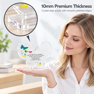 Adornos de escritorio exquisitos y removibles de acrílico PMMA transparente con grabado láser y mariposa impresa en UV sobre base transparente. - Product Image 6