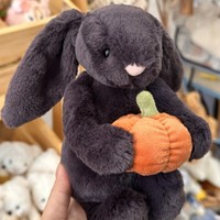 Jellcatt UK - Peluche de Conejito Bashful Gris Oscuro con Calabaza, Muñeco de Conejo de Peluche Suave con Orejas Caídas