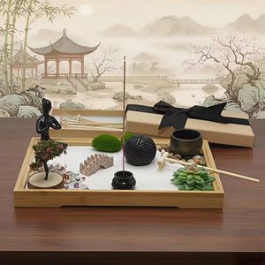 Kit de jardin zen japonais <span class=keywords><strong>en</strong></span> gros pour bureau, mini accessoires de bureau zen, plateau de méditation <span class=keywords><strong>en</strong></span> <span class=keywords><strong>bois</strong></span> artisanal, cadeau de mariage - Product Image 1